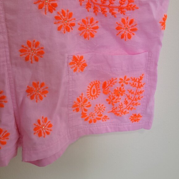 JULIET DUNN Romper Neon Pink Floral Overall Embroidered One Size - Picture 3 of 8